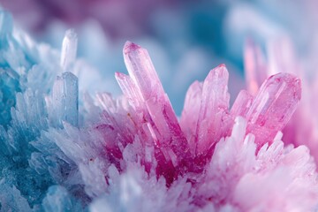 Macro shot of pink and blue crystals creating a beautiful abstract composition
