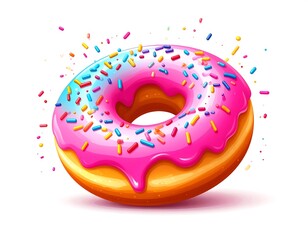 Yummy donut with pink icing and sprinkles