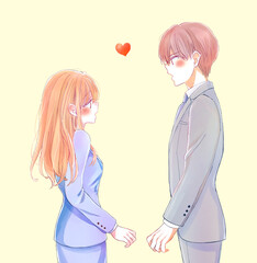 向かい合う男女のビジネスパーソン