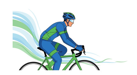 Fototapeta premium Cyclist Racing Energetically Depicted In A Vibrant Illustration, Showcasing Speed And Motion