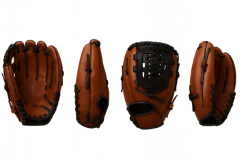 A baseball glove shown from different angles, highlighting its soft leather texture and well-crafted design.
