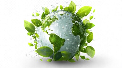 Planet Earth: Sustainable Future, Green Leaves & Water