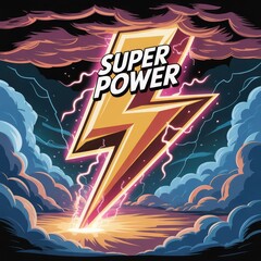 A vibrant illustration depicting a Greek mythology-inspired sticker of Zeus’ thunderbolt, showcasing its divine power. The thunderbolt is a jagged, golden lightning bolt crackling with electric energy