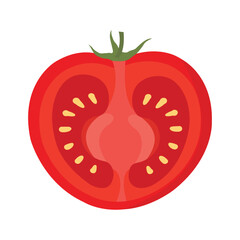 Single Ripe Tomato Half-Cut Vector – Fresh Red Tomato Illustration for Culinary and Healthy Food Design