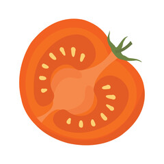 Half-Cut Tomato Vector – Red, Yellow, and Green Sliced Tomato Illustration for Culinary and Healthy Food Design