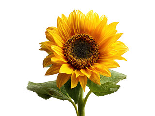 Fototapeta premium Vibrant yellow sunflower with detailed petals and dark seed center seeds green, Isolated On Png Transparent Background