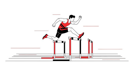 Dynamic Illustration Of A Hurdler Overcoming Obstacles, A Vector Graphic Solution