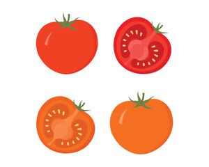 Red Tomatoes Vector – Whole and Halved Fresh Organic Vegetable Illustration