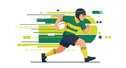 Fototapeta premium Dynamic Rugby Player Running With The Ball During A Fast-Paced Action Scene