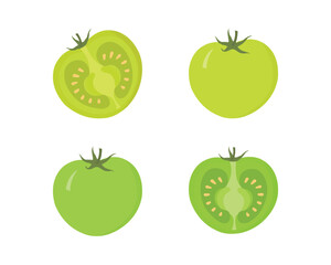 Green Tomatoes – Full and Half Cut Vector Illustration, Fresh Organic Vegetable Clipart