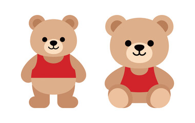 Two cute brown teddy bears wearing red shirts, symbolizing childhood, cuddly toys, friendship, and playful companionship.