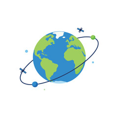 A stylized Earth globe with satellites orbiting around it, a concept of global communication, connectivity, technology, and space exploration.