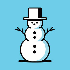 A happy snowman with a black top hat and stick arms, symbolizing winter, cold weather, Christmas, and holiday joy.