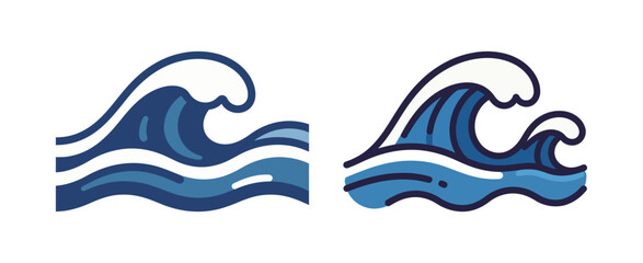 Obraz premium A set of two blue ocean waves with white crests, a concept of the sea, water, surf, beach, and marine environment.