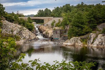 A captivating view of Whitefish Falls, Ontario, showcasing its natural beauty and tranquil ambiance.