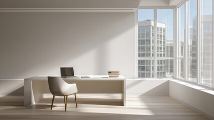 Modern Empty Office Interior with Desk and Natural Light – Minimalist Workspace Background for Websites and Design