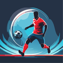 Soccer Player Dribbling Ball Dynamic Pose.