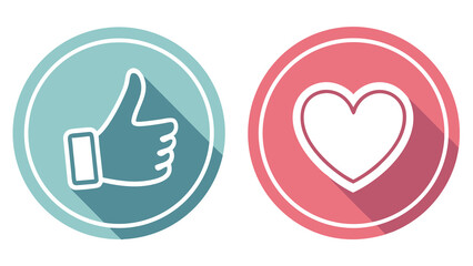 Fototapeta premium Two circular icons one with a thumbs up and one with a heart like love thumbs up icon heart icon