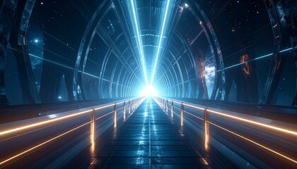 Floating bridges of light converging into a central core, representing inclusion within a magical structural design