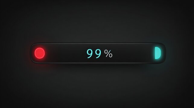 Progress Bar Reaching 99 Percent With Red Start Indicator and Blue Finish Indicator on a Dark Gray Background