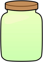 Jar Green Glass with Wooden Lid Cartoon Illustration