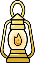 Golden Lantern Oil Lamp Light Vintage Cute Cartoon Illustration