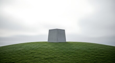 Cube on Grassy Hill Under Sky
