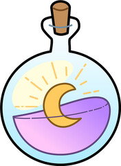 Potion Moon Water Bottle Crescent Cute Cartoon Vector Illustration