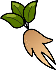 Mandrake Root Magical Herb Leaves Cute Cartoon Illustration