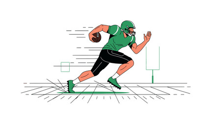 Obraz premium Green Football Player Races Toward Goal, Sporting Protective Gear, Displaying Dynamic Action