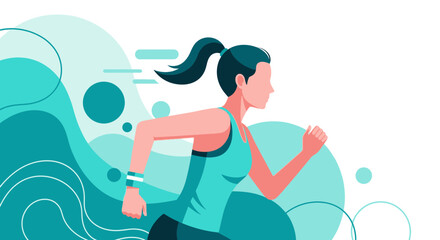 Fototapeta premium Energetic Woman Running Silhouetted, Emphasizing Health, Motion, And Vector Graphics