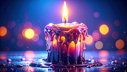 Menorah Candle Flame with Melting Wax Drip. Hanukkah concept. Generated Image