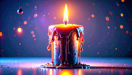 Menorah Candle Flame with Melting Wax Drip. Hanukkah concept. Generated Image