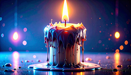 Menorah Candle Flame with Melting Wax Drip. Hanukkah concept. Generated Image