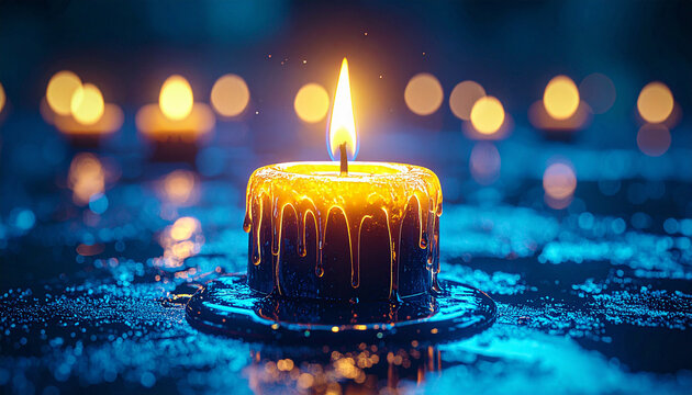 Menorah Candle Flame with Melting Wax Drip. Hanukkah concept. Generated Image - Powered by Adobe