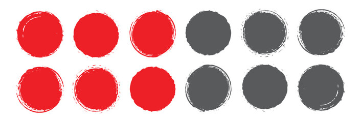 Collection of red and black grunge circles and dots. Japanese and chinese calligraphy round shapes. Circle Brush Stroke Set. 