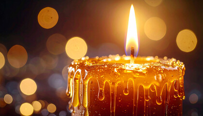 Menorah Candle Flame with Melting Wax Drip. Hanukkah concept. Generated Image