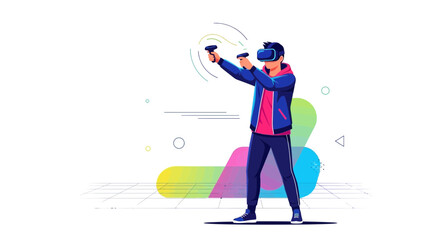 Immersive Gaming: Contemporary Illustration of Virtual Reality Experience In A Modern Style