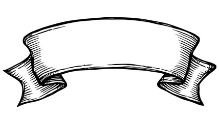 Vintage style ribbon banner with detailed sketch lines, suitable for adding text or logo.