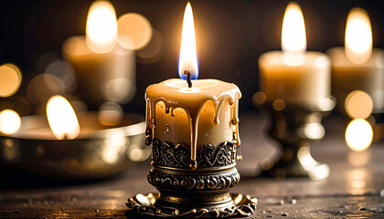 Menorah Candle Flame with Melting Wax Drip. Hanukkah concept. Generated Image