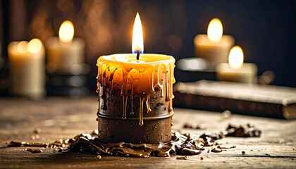 Menorah Candle Flame with Melting Wax Drip. Hanukkah concept. Generated Image
