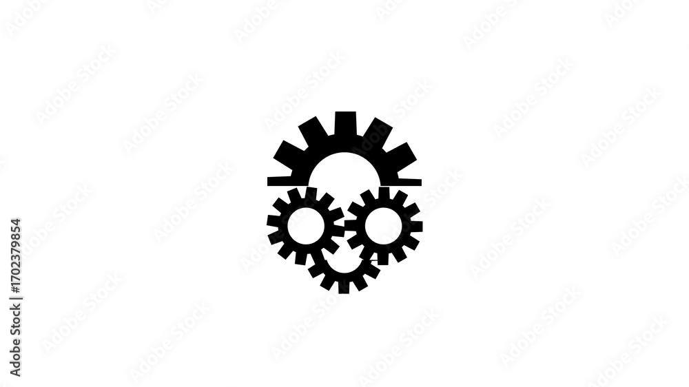 Aufkleber Interlocking black gears representing teamwork and mechanical processes on a white background