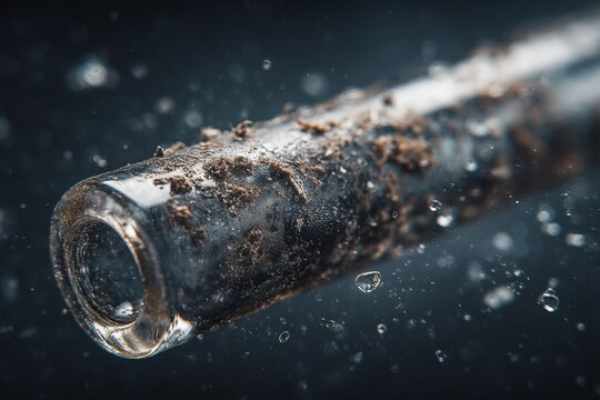 Macro Shot of a Meth Pipe Highlighting Residue With Dramatic Lighting and Sharp Glass Textures Generative AI