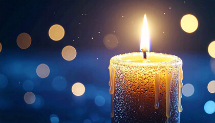 Menorah Candle Flame with Melting Wax Drip. Hanukkah concept. Generated Image