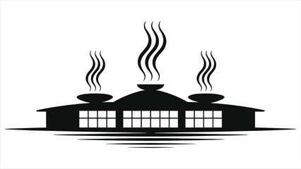 Silhouette of spa resort hotel with steam rising from rooftop, wellness and relaxation retreat symbol, luxury hospitality architecture for sauna, hot springs, thermal bath, massage, health and beauty 