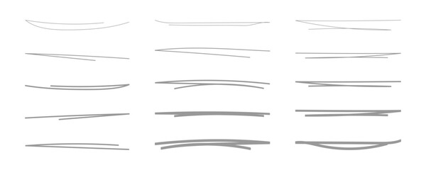 grunge lines underline hand drawn highlighting elements. rough brush stripes, doodle scribbles vector