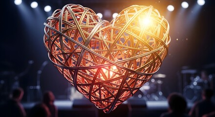 Love & Music Guitar strings forming glowing heart shape.