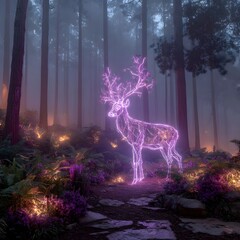 Mystical neon stag shining in enchanted woods high resolution picture