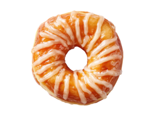 Golden ring pastry with white icing drizzle donut sweet, Isolated On Png Transparent Background