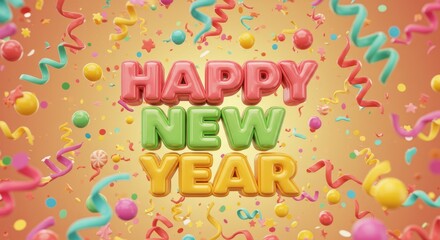 Colorful candy style 3D lettering  Happy New Year